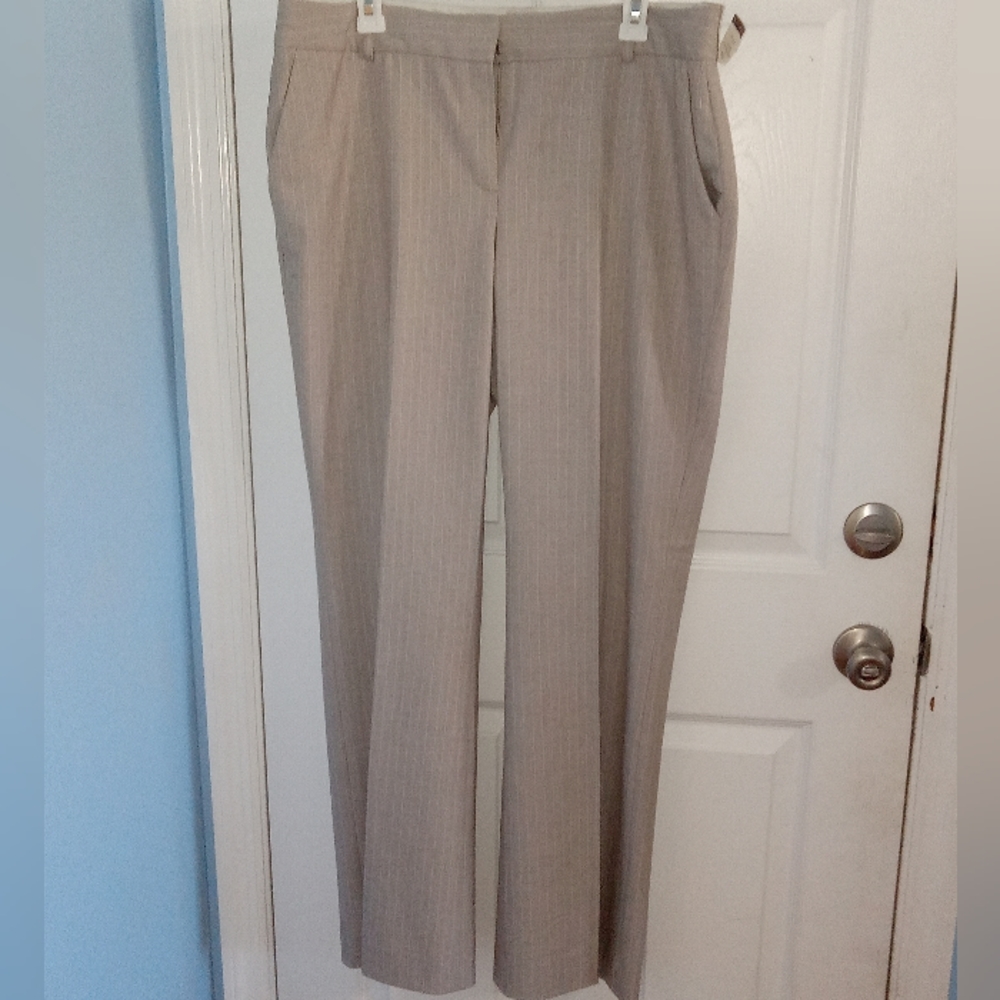 Anne Klein Suit Separate Tan With White Pun Strip Straigh Leg High Rise